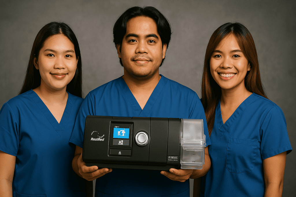 Lovely, Arjay, and Rose presenting CPAP machine for sleep.