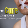 Person using mouth tape to prevent snoring while sleeping.